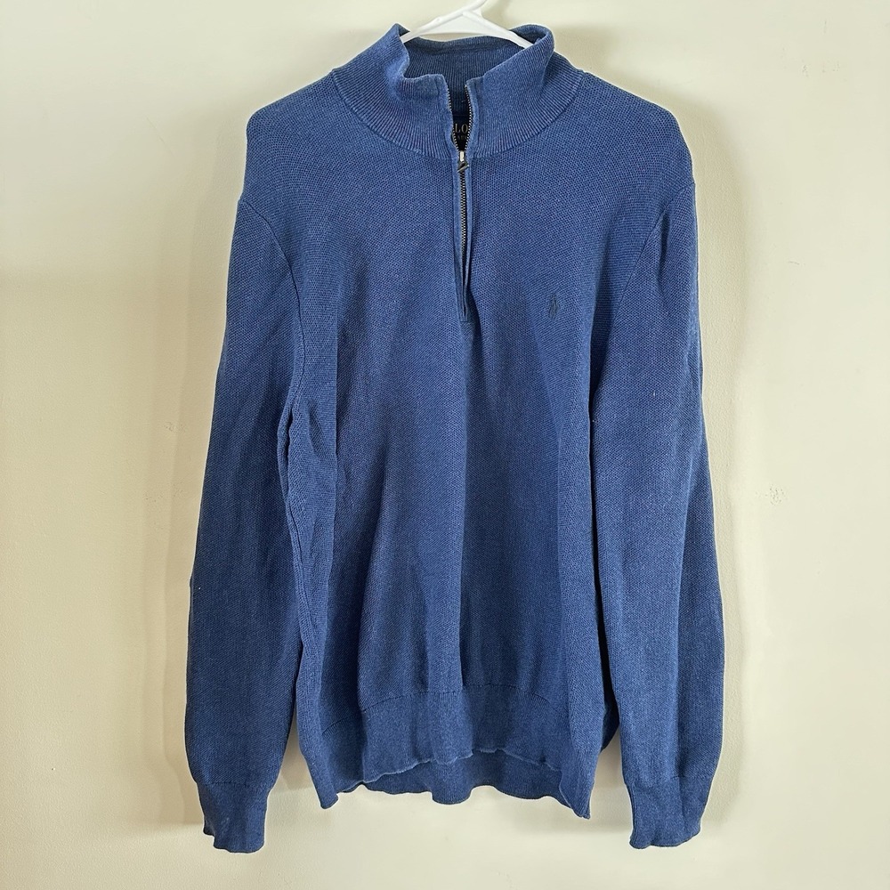 Polo Ralph Lauren High Neck 1/4 Zip Pullover Sweater Pima Cotton Blue Size L